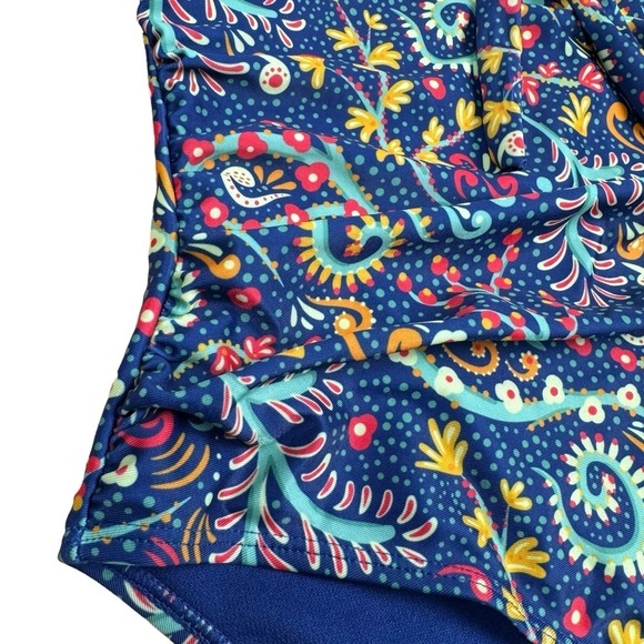 Nicole Miller One Piece Swimsuit S Blue Floral Sweetheart Adjustable Ruched NEW - Picture 5 of 15